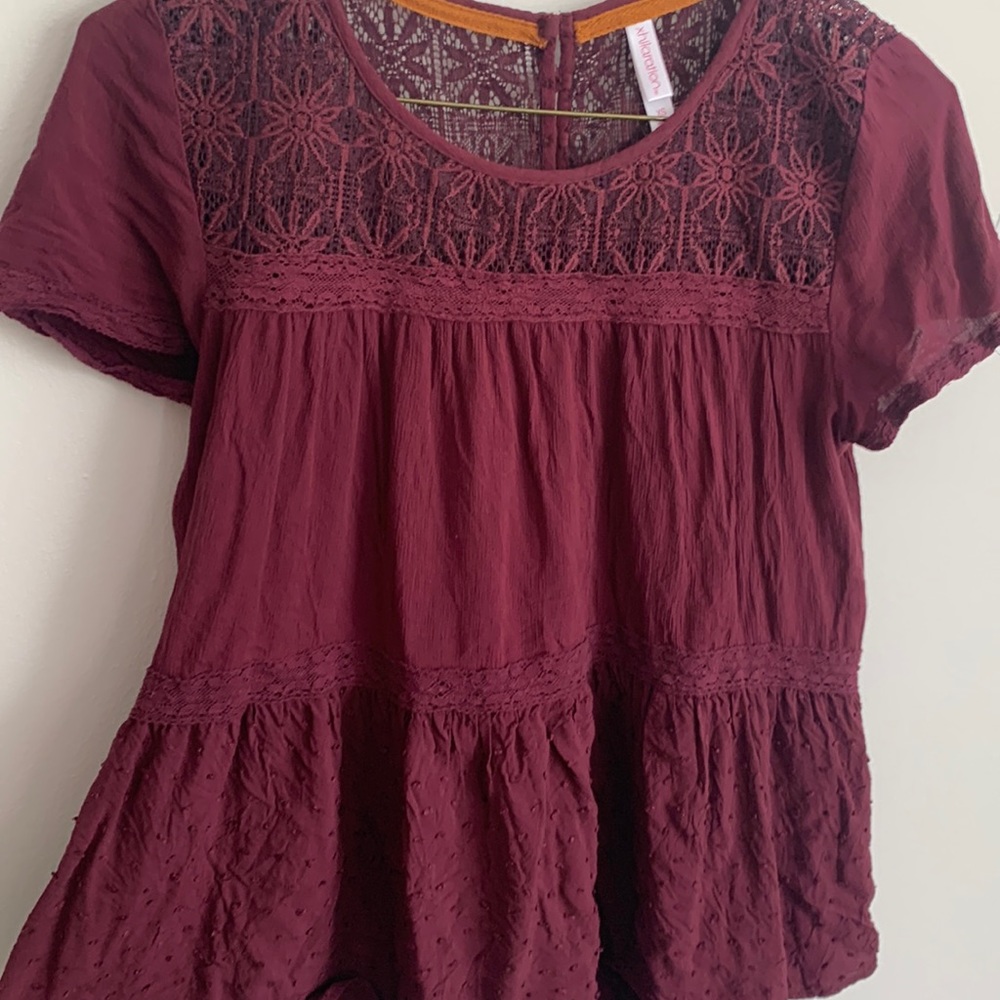 Target Xhilaration Burgundy Red Lightweight Short Sleeve Trapeze Blouse-XS